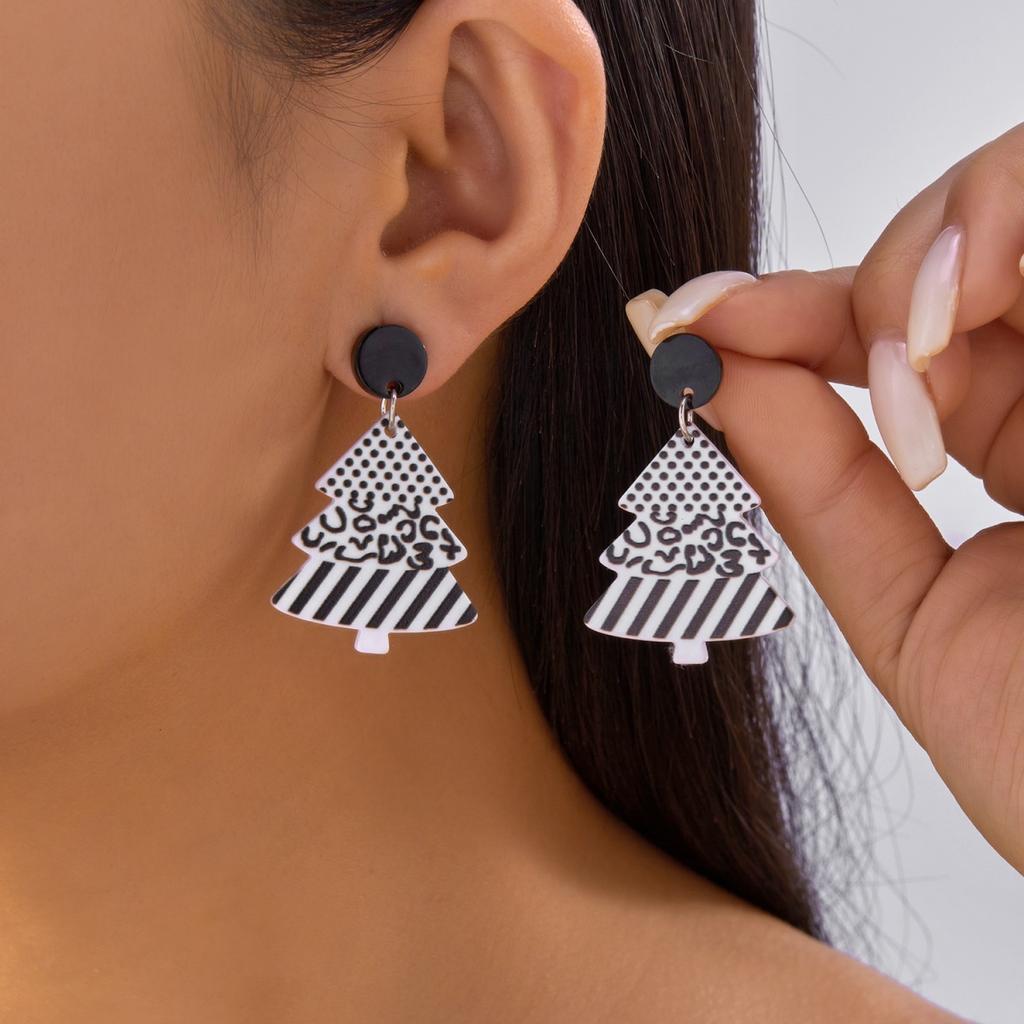 Christmas Acrylic Pink Santa Claus Snowman Star Xmas Tree Drop Earrings Cute Festival Holiday Dangle Jewelry For Women Men Gift