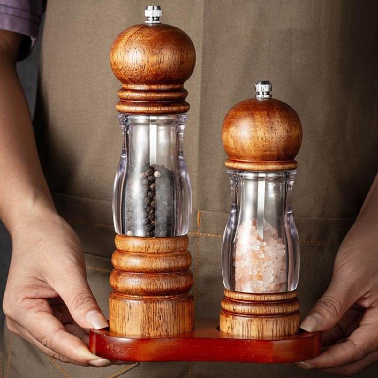 Manual Wood Peppers Grinder Refillable Manual Salt Grinder with Adjustable Coarse Spices Salt Grinder for Kitchen