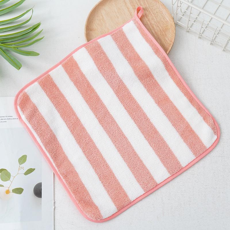 30 * 30cm Coral Fleece Towel with Striped Design Absorbent and Soft Skin Friendly Children's Face Towel Is Not Prone To Pilling