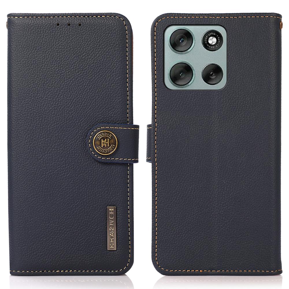 

KHAZNEH for Motorola Moto G56 5G Case Genuine Cow Leather Wallet Phone Cover Blue