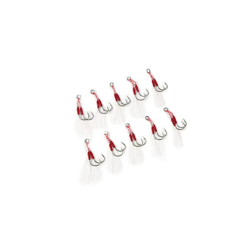 Tsurigoo! Assist Hooks, Double Feather, 10-Piece Set, Split Ring Lure Hooks (M)