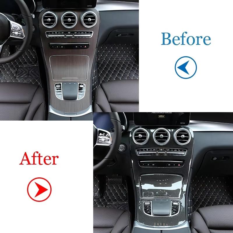 ABS Car Center Console Gear Shift Panel Cover Trim Sticker For Mercedes Benz C GLC Class W205 X235 2015-2021 Auto Accessories