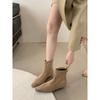 French Low Heel Suede Back Zipper Boots Women'S Boots Autumn And Winter Kitten Fleece Skinny Boots Heel And Ankle Boots