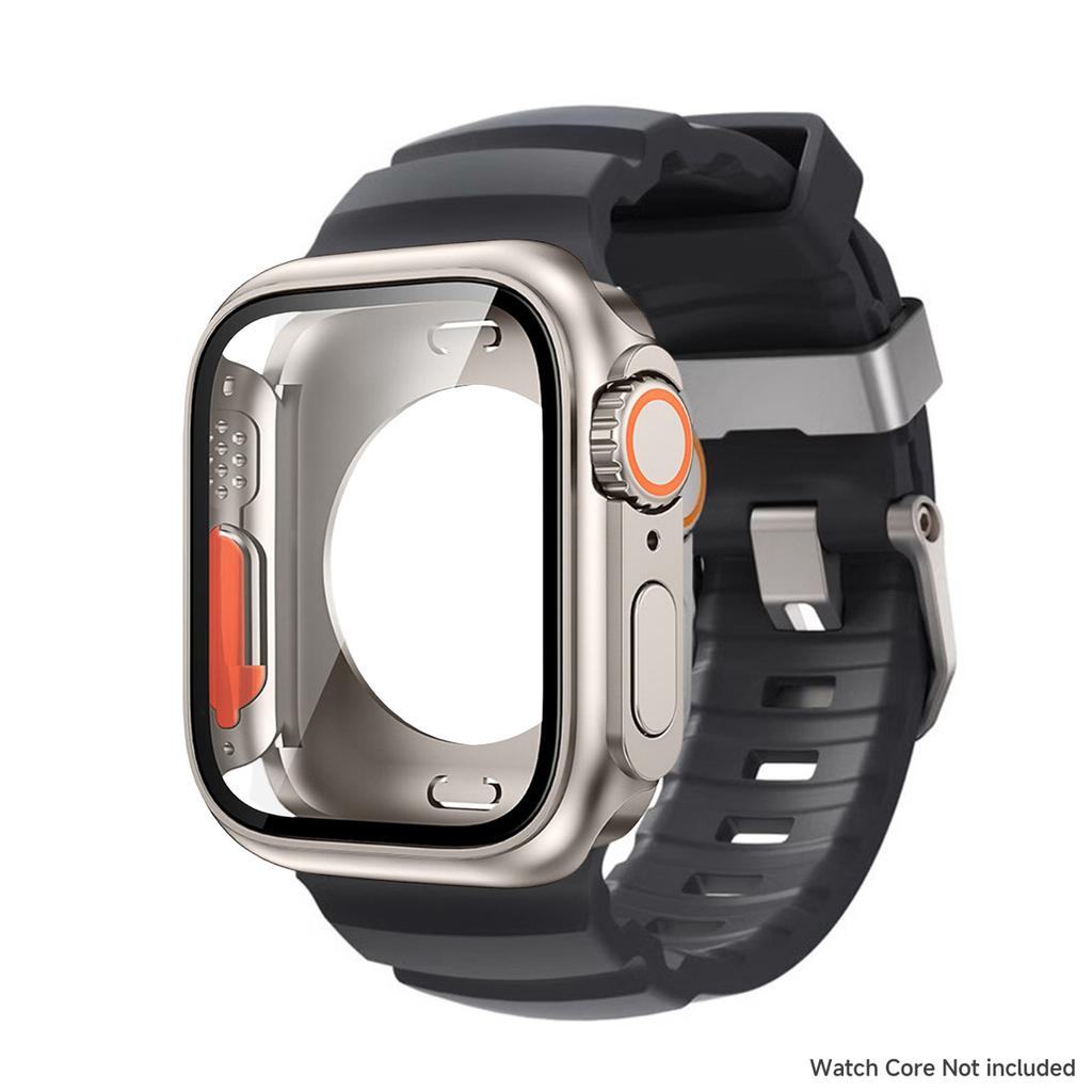 Silicone Strap+PC Case for Apple Watch 44 45 46mm Sport Bracelet Band Screen Protector Cover for Iwatch 10 9 8 7 Change To Ultra