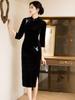 Bei Zhi Yun Retro Velvet Mid-Sleeve Cheongsam - Autumn 2025, Black, Comfortable