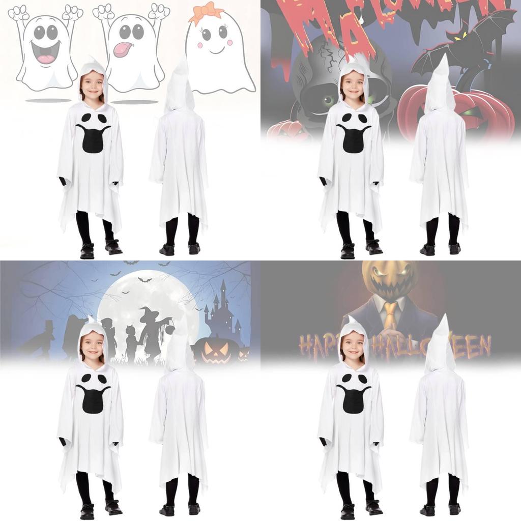 Bílý kostým Ducha pro děti s elegantními rukavicemi, ideální pro halloweenské oslavy