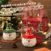 Cartoon Christmas Mug with Magnetic Lid Spoon DIY Ceramic Cup Large Capacity Gift