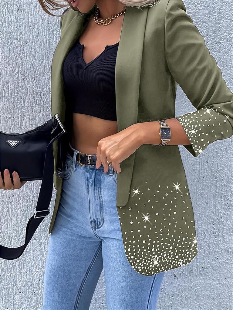 European & American Style Women's Solid Color Rhinestone Long Sleeve Cardigan