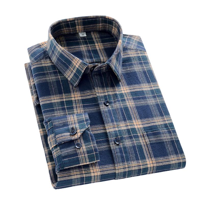 Men's Pure Cotton Brushed Plaid Long-Sleeve Shirt
