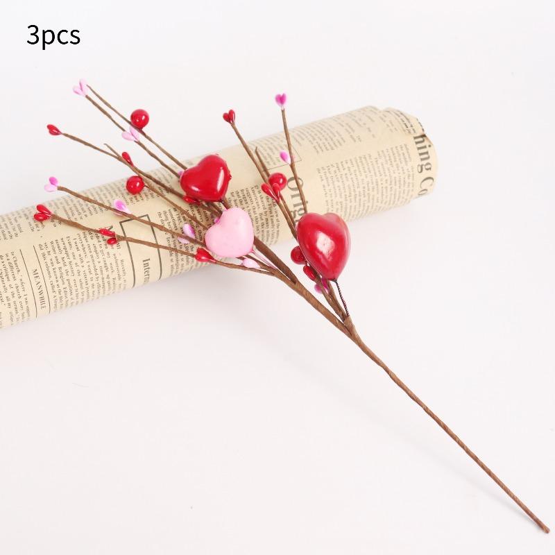 2 /3pcs Red Pink Foam Love Heart Branch Glitter Foam Love Pick Stick Valentine's Day Flower Bouquet Home Vase Picks Wedding