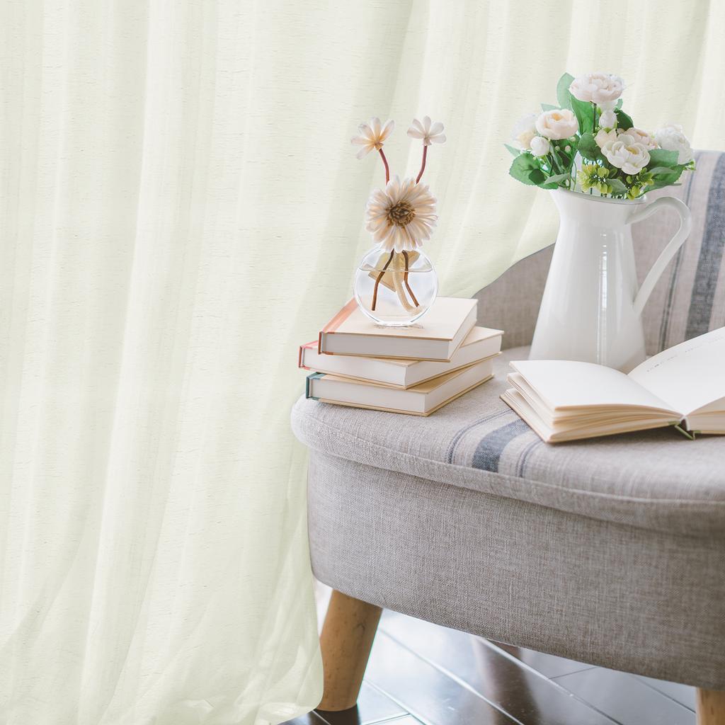 Linen Sheer Curtains Natural Sheer Curtains for Bedroom Living Room Kitchen Light Filtering Country Rustic Window Curtain Panels
