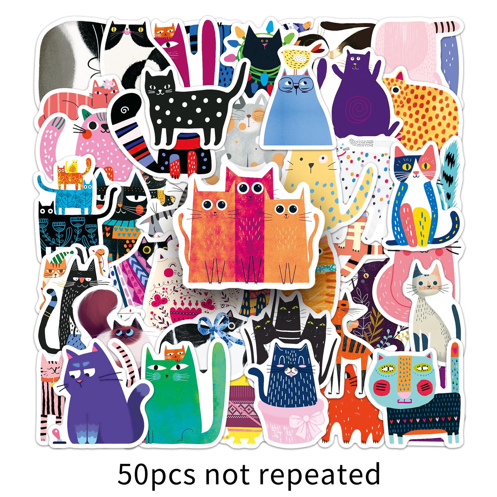 50 Cute Cat Stickers - Artistic Graffiti Style for Notebooks, Phones, and Journals