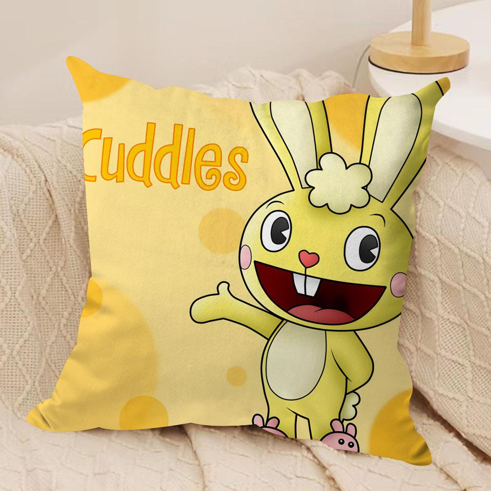Cartoon Happy T-Tree Friends Cushion Cover Silky Short Plush Invisible Zipper Dustproof Sofa Pillow Case For Home Decor