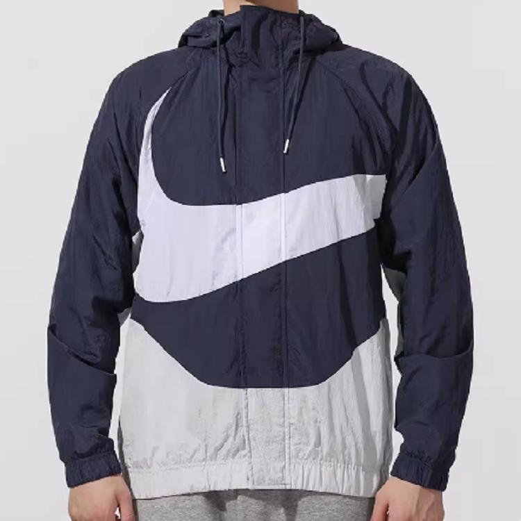 Nike Αθλητικά Ρούχα Swoosh Αντίθεσης Μεγάλο Λογότυπο Μπουφάν Υφαντό με Κουκούλα Ανδρικά Μπουφάν Ναυτικό DD5968-437