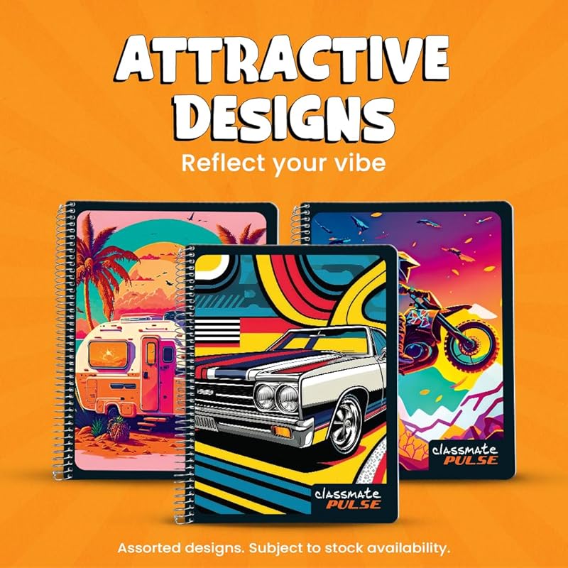 Classmate Pulse Spiral Notebook - 240 mm x 180 mm, Soft Cover, 180 Pages, Unruled Pack of 1