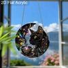 Acrylic Cosmic Black Cat with Magical Teacup Suncatcher, Stained Glass Effect Window Hanging Ornament for Mystical Cat Lover Gifts