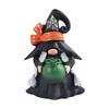 Halloween Gnome Witches Decoration, Black With Orange Bows, Handmade Table Decor With Cauldron, Spooky Resin Statue Scandinavian Gnomes