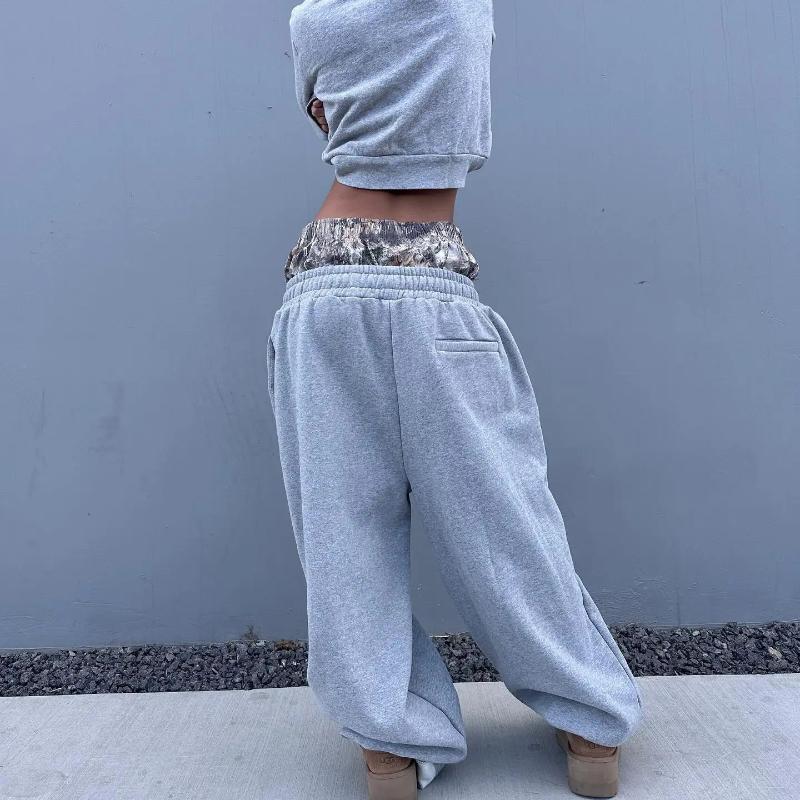 European and American Street Double Waisted Spliced Hip-hop Casual Embroidered Sports Pants