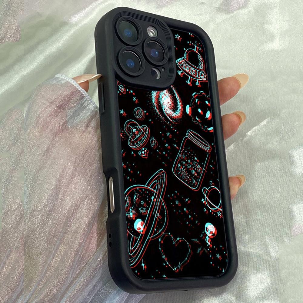JT71 Black and White Space Illustration Phone for iPhone 17 Pro Max Samsung S26 S25 A17 A16 A07 Xiaomi 15T Redmi Note 14 Pro Plus Soft TPU Case Cover