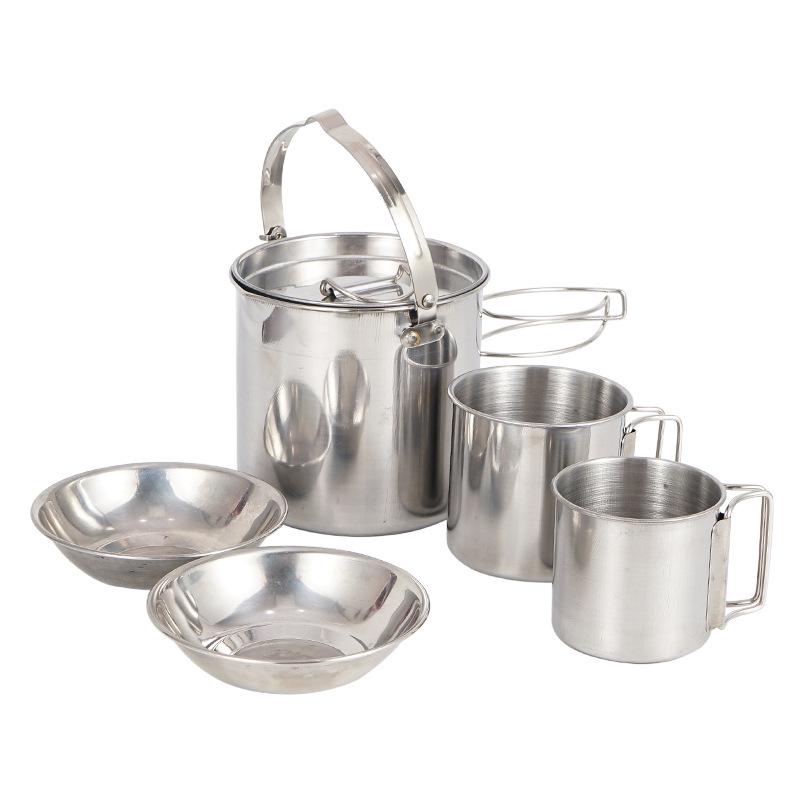 5-Piece Portable 304 Stainless Steel Camping Cookware Set for Outdoor Travel and Barbecue