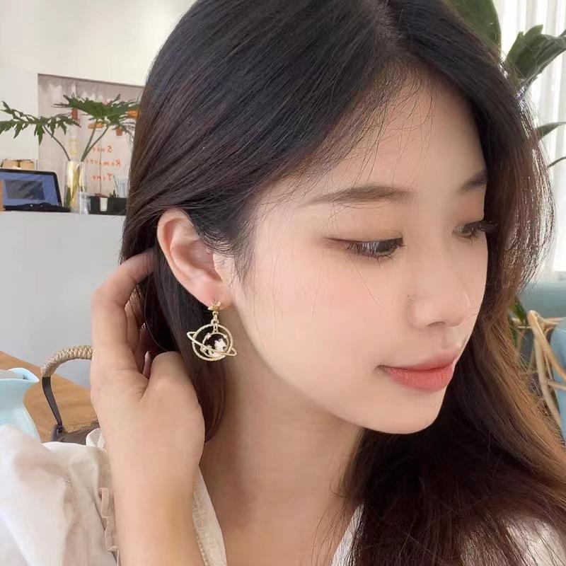 Sweet Fashion Cat Ear Studs & Star Planet Metal Earrings