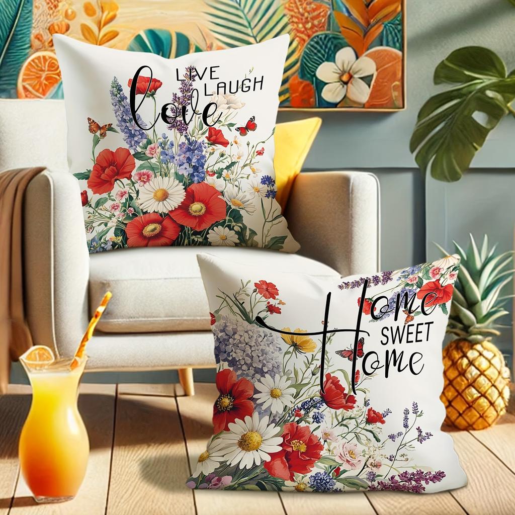 Gorgeous Floral Pillow Cover: Blooming Flowers, with Inspirational Life and Home Furnishings, Sofa and Chair Cushion Cover