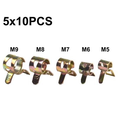 50pcs 5/6/7/8/9mm Fastener Spring Clip Fuel Oil Water Hose Clip Pipe Tube Clamps For Fuel Water Line Hose Pipe Air Tube