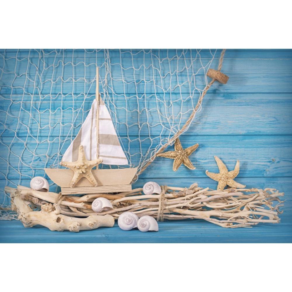 Timone Nautico Stella Marina Sfondo 1° Compleanno Tavola di Legno Barca Mare Spiaggia Tema Sfondo Fotografia Bambino Studio Fotografico