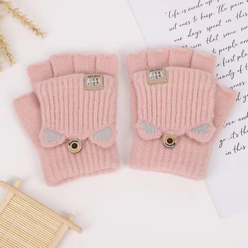 

Зимние теплые и милые мультяшные плюшевые полупальцевые флип-топ студенческие детские вязаные перчатки для письма, защищающие от холода, для мужчин и женщин average size