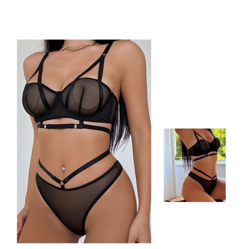 High Quality Women Underwear Set Sexy Hollow Push Up Bras French Ultra Thin Lace Lingerie Summer Breathable Mesh Bra Briefs Sets