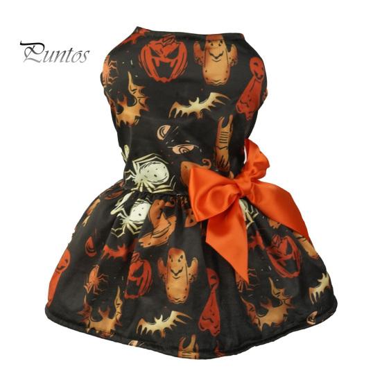 Halloween Hundekleid Lustiges Kleid, Kürbis Fledermaus Spinne Geist Aufdruck Haustier Kleines Outfit Bekleidung, Welpenrock mit Schleife für Hunde, Katzen Nicht kratzende Kleidung