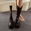 V-mouth boots children autumn and winter small thick soles but knee boots retro trousers stacked high knight boots