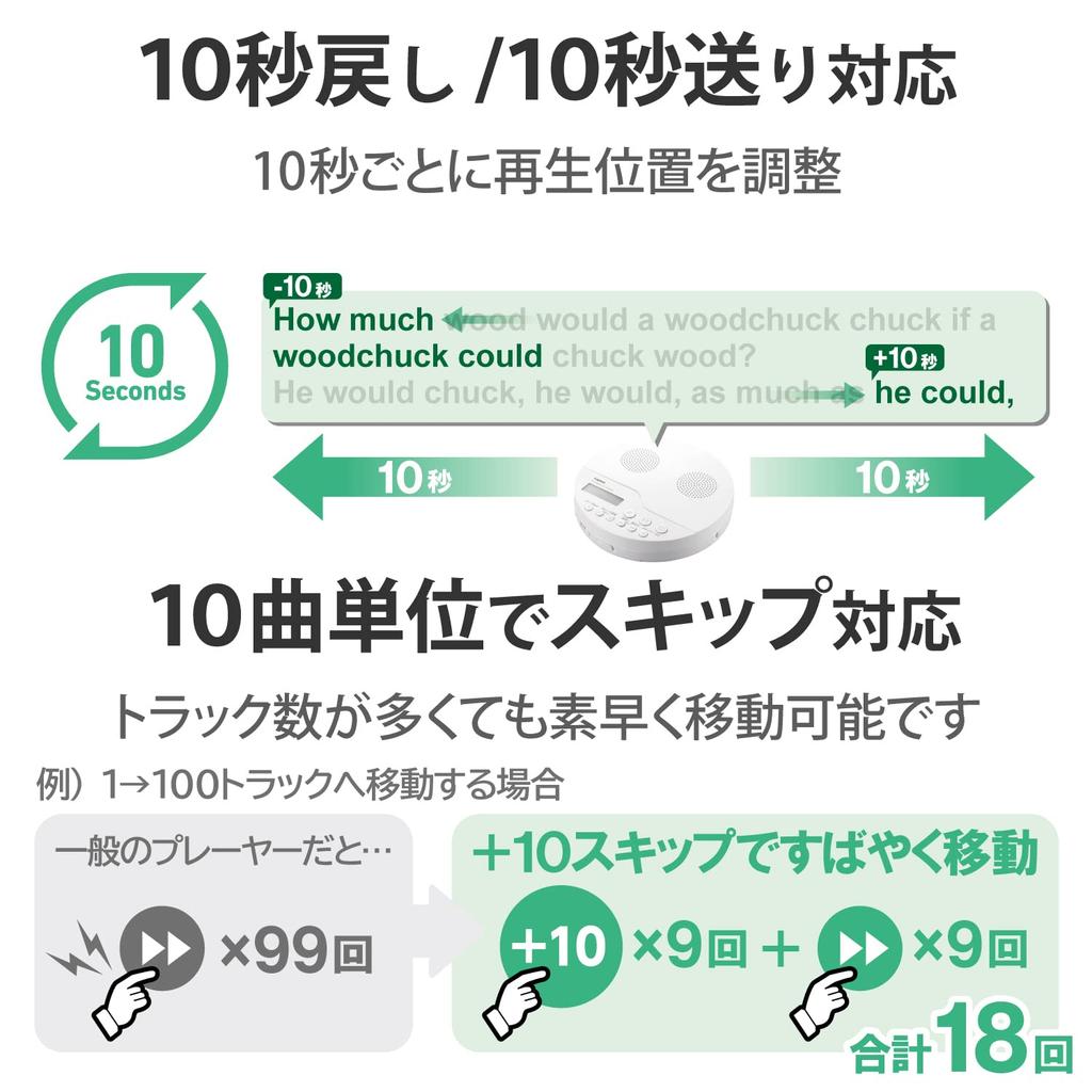 Logitec tragbarer CD-Player mit Fernbedienung, kabelgebunden kompatibel und Lautsprecherfunktion, Weiß, LCP-PAPS02WH