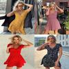 Summer Floral Knit Dress With Vneck Short Sleeves For Casual Women