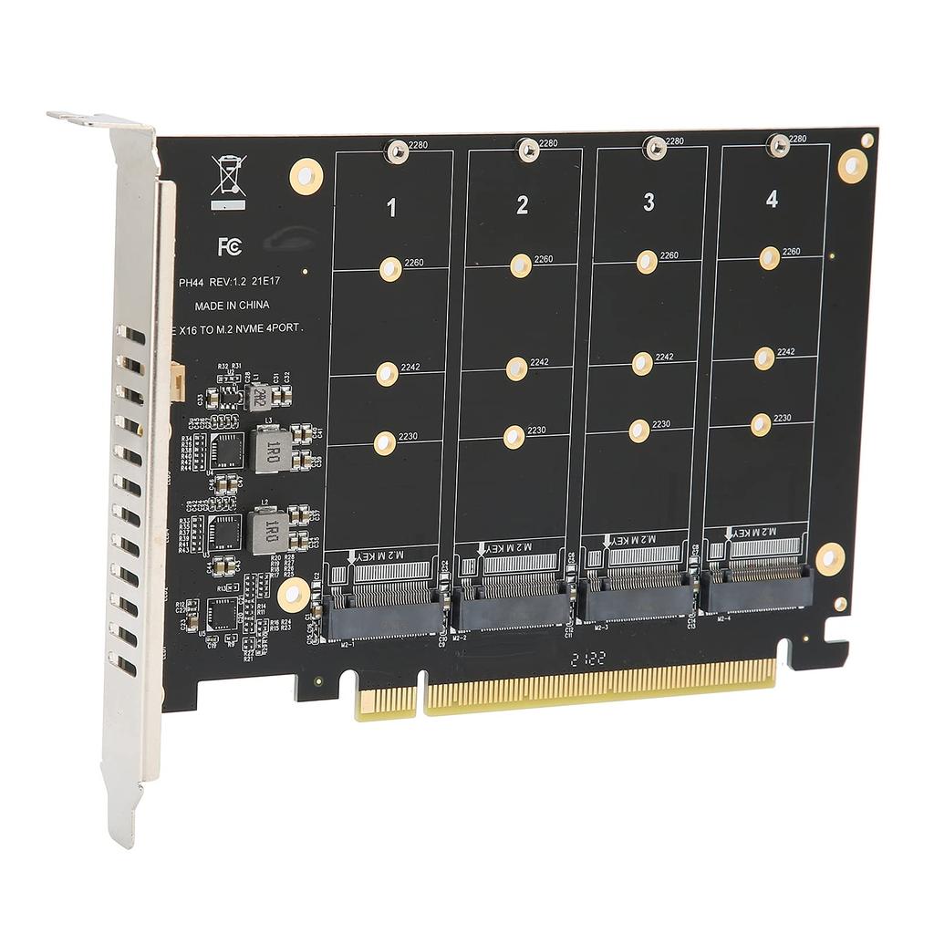 M.2 PCIE Adapter, Adapter Card 4-Port M.2 NVMe SSD To PCIEX 16M Key Hard Drive Converter Reader Expansion Card (PH44)