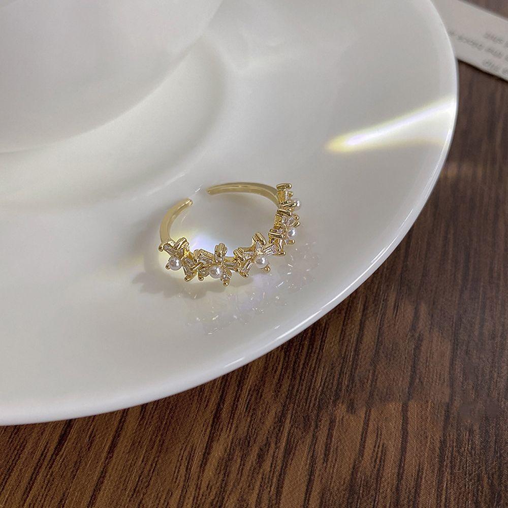 

Sweet Luxury Flower Fairy Gift Pearl Korean Style Ring Female Ring Openning Ring Fashion Jewelry