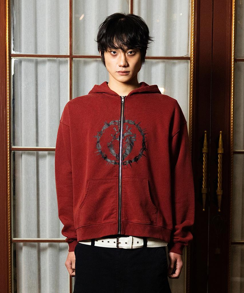Nod Saint Heart Zip-Up Hoodie (Red)