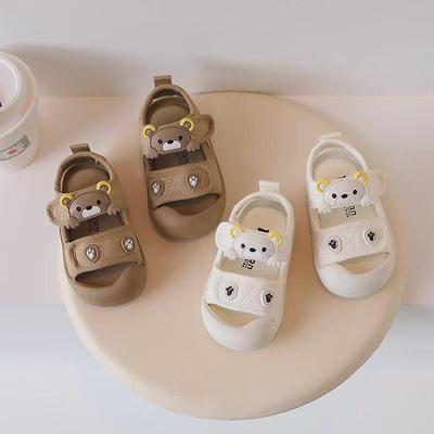 Summer Toddler Sandals: Closed Toe Soft Sole Shoes with Bear Design for Boys Aged 1-2