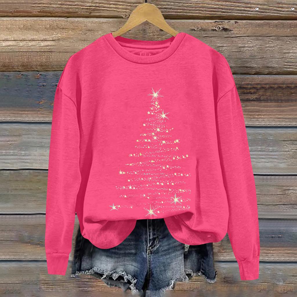 Ladies' Christmas Printed Casual Long Sleeved Round Neck Sports Hoodie Top