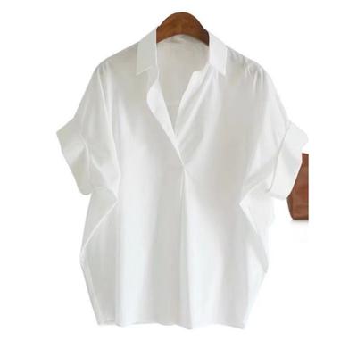 Damen Sommer Kurzarm Locker Dünnes Hemd Einfarbige Elegante Temperament Oberteil