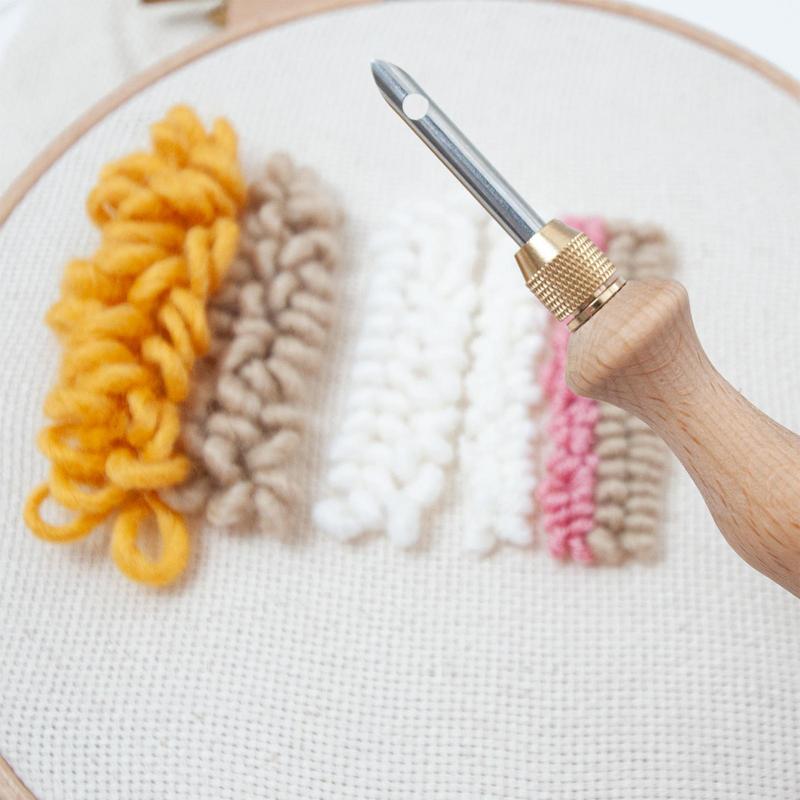 Adjustable Knitting Embroidery Pen Weaving Felting Craft Punch Needle Threader Wooden Handle Replaceable Hooking Tool Kits