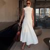 Women's Turtleneck Sleeveless Maxi Dress Slim Fit High Waist Solid Ruched Mermaid Casual Dress