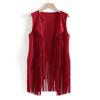 Women Retro 70s Hippie Faux Suede Sleeveless Tassels Fringe Vest Cardigan Jacket