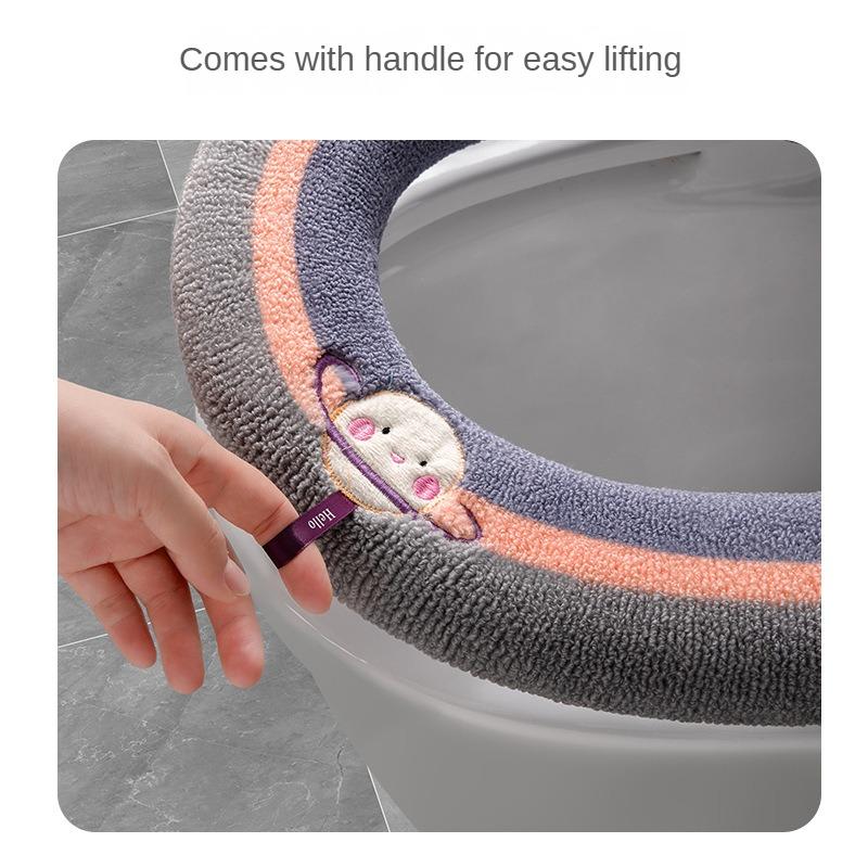Home Thickened Toilet Seat Pad Four Seasons Universal Winter WC Seat Cover with Handle Washable Cartoon Toilet Mats Rim Cushion