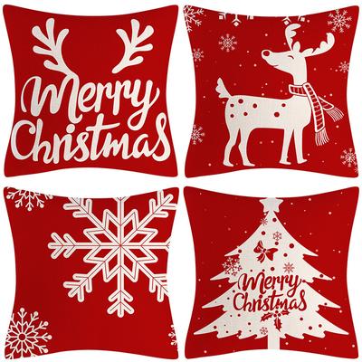 Funda de almohada de copo de nieve rojo y alce de Navidad Funda de cojín de árbol de Navidad Combinación de fundas de almohada para decoración del hogar