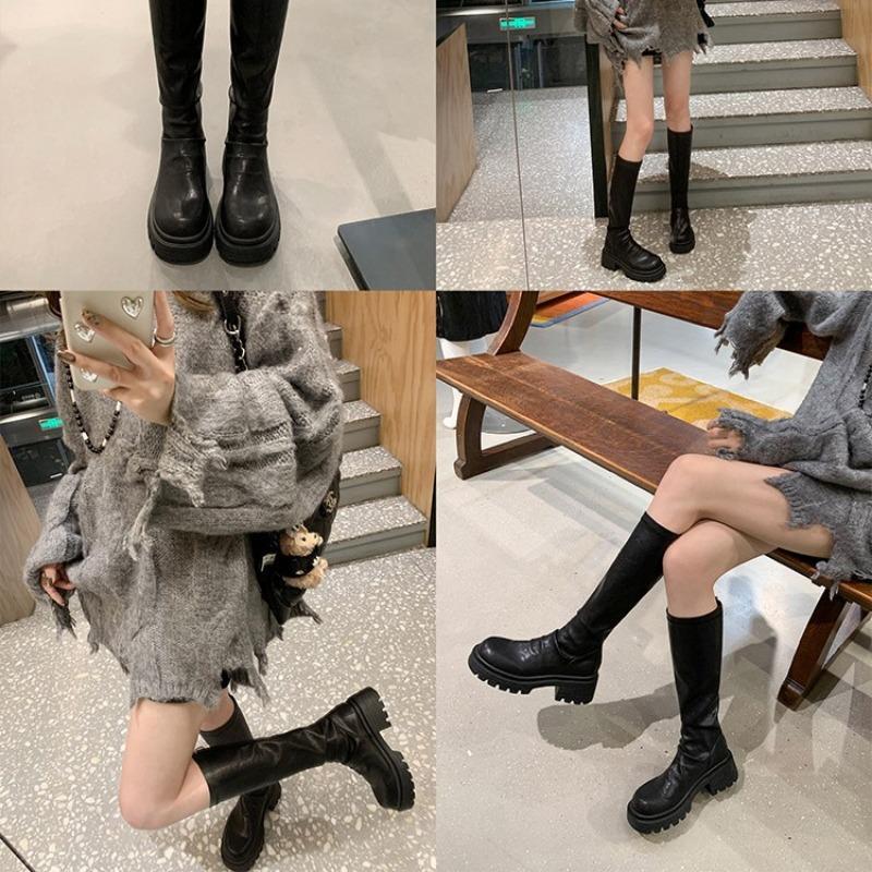 [Xu Jiaqi]~ Autumn and winter thick-soled thick-heeled pleated medium-high elastic stacking boots women's boots