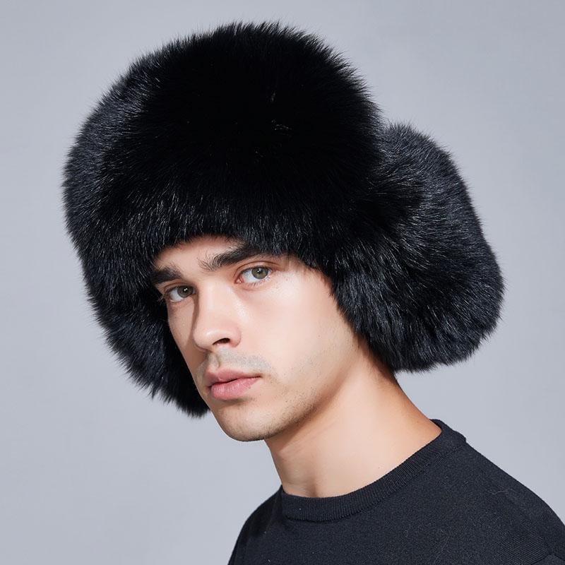 SOMALER Winter Hat for Men Real Fox/raccon Fur Hats Russian Ushanka Earmuff High Quality Bomber Hat