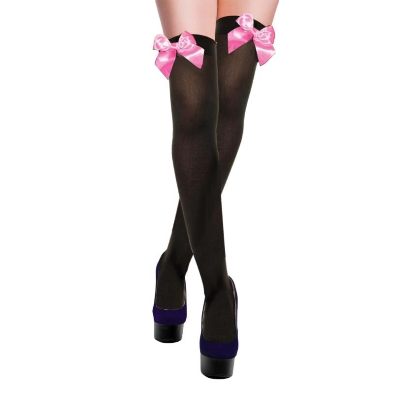 Stylish Thigh High Socks with Sweet Bowknot Accent 80D Velvets Opaque Over Knee Stockings for Women Casual and Party Use