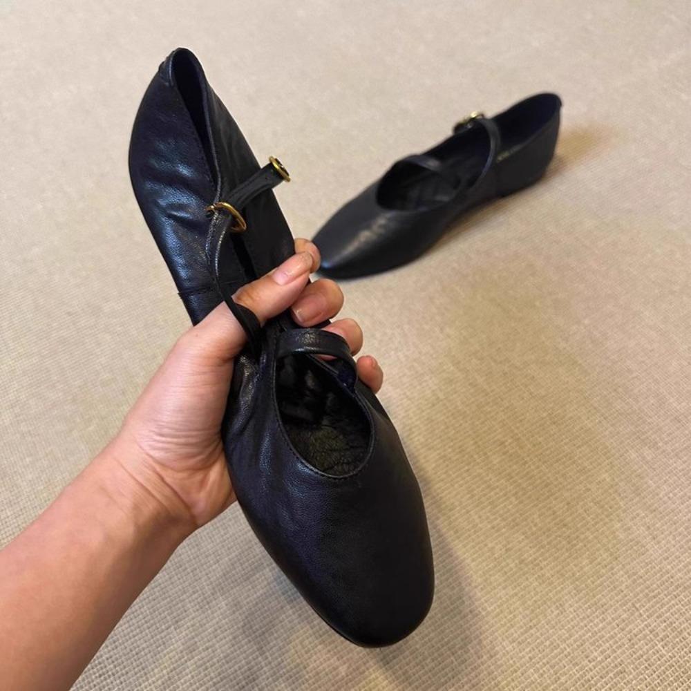 Flats Mary Jane Shoes Women Retro Sole Leather Ballet 2026 Spring Trend Dress Elegant Shoes Casual Shallow Comfort Zapatos Mujer