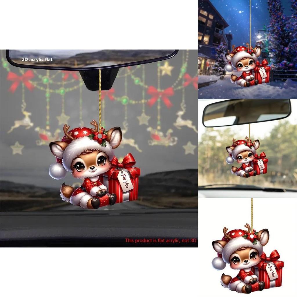 Acrylic Cheerful Christmas Reindeer Hanging Decoration For Car Rearview Mirror